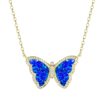 Kamaria Women's Blue Opal Butterfly Necklace - Indigo In Gold