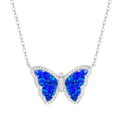 Kamaria Women's Blue Opal Butterfly Necklace With Crystals Silver - Indigo