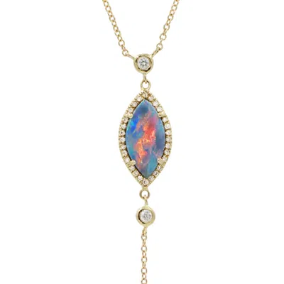 Kamaria Women's Blue Opal Marquise Lariat With Diamonds In Gold