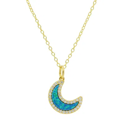 Kamaria Women's Blue Opal Moon Necklace In Gold