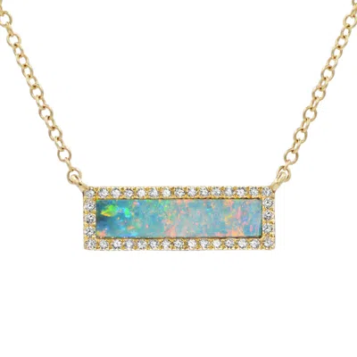 Kamaria Women's Blue Reflection Opal Bar Necklace With Diamonds