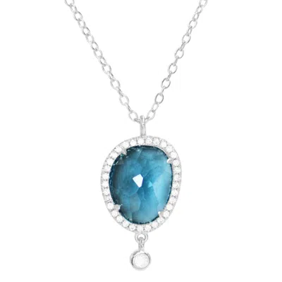 Kamaria Women's Blue / Silver Johari Lab Created Gemstone Necklace With Crystals - London Blue Topaz Silver