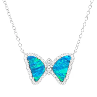 Kamaria Women's Blue / Silver Mini Opal Butterfly Necklace - Blue Green Silver In Multi