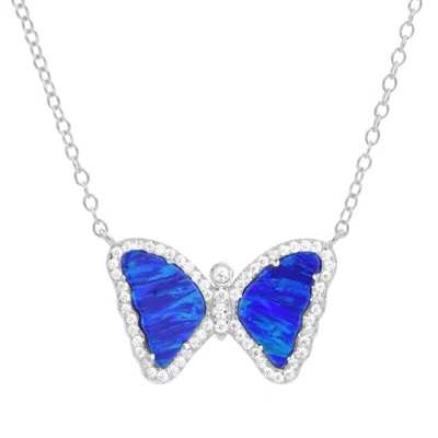 Kamaria Women's Blue / Silver Mini Opal Butterfly Necklace - Indigo Silver In Multi