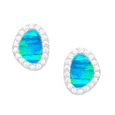 Kamaria Women's Blue / Silver Opal Pebble Stud Earrings - Blue Green Silver In Multi