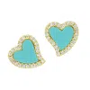 Kamaria Women's Blue Turquoise Amore Heart Stud Earrings In Gold