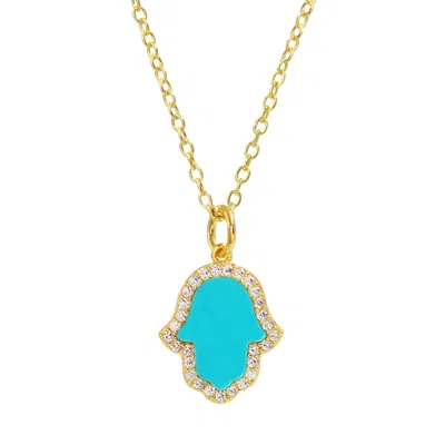 Kamaria Women's Blue Turquoise Hamsa Hand Necklace
