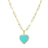 Kamaria Women's Blue Turquoise Heart Necklace With Diamonds On Paperclip Link Chain