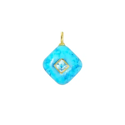 Kamaria Women's Blue Turquoise Howlite Gemstone Pendant With Topaz - Diamond
