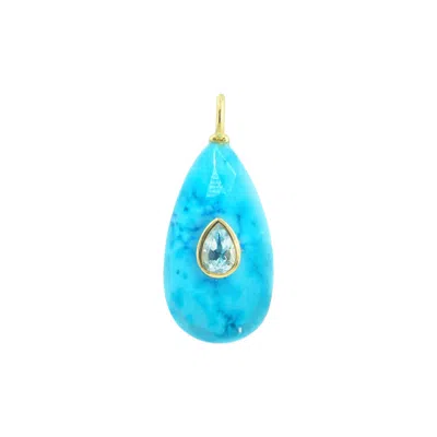 Kamaria Women's Blue Turquoise Howlite Gemstone Pendant With Topaz - Elongated Pear