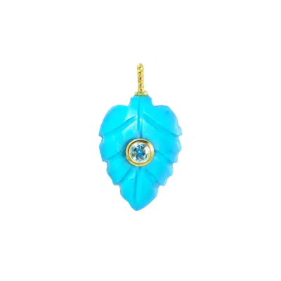 Kamaria Women's Blue Turquoise Howlite Gemstone Pendant With Topaz - Leaf