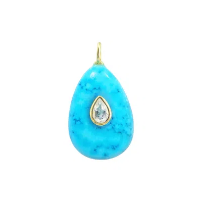 Kamaria Women's Blue Turquoise Howlite Gemstone Pendant With Topaz - Medium Pear White Topaz