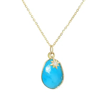 Kamaria Women's Blue Turquoise Necklace With Diamond Star Charm