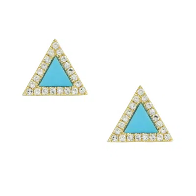 Kamaria Women's Blue Turquoise Triangle Studs In Gold