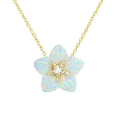 Kamaria Women's Carved Opal Flower Necklace With Crystals - White