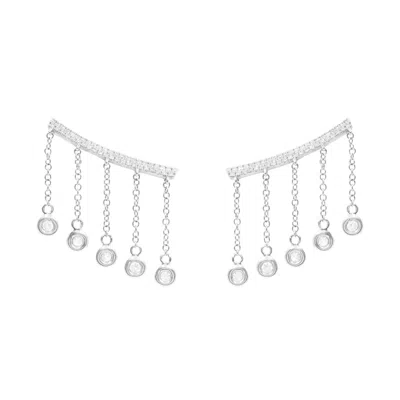 Kamaria Women's Cleo Ear Crawler Earrings With Crystal Drops - Silver