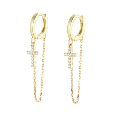 Kamaria Women's Cross Chain Huggie Earrings With Crystals - Gold