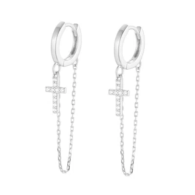 Kamaria Women's Cross Chain Huggie Earrings With Crystals - Silver
