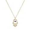 Kamaria Women's Diamond Hamsa Hand Necklace With Blue Sapphire In Blue