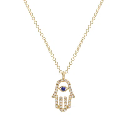 Kamaria Women's Diamond Hamsa Hand Necklace With Blue Sapphire