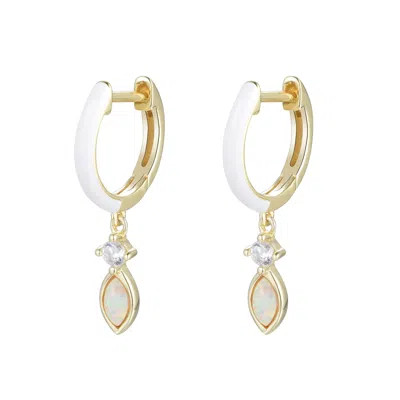 Kamaria Women's Enamel Opal Huggie Earring - White