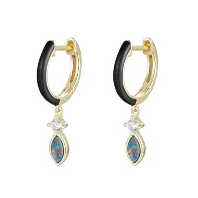 Kamaria Women's Enamel Opal Huggie Earrings - Black In Gold
