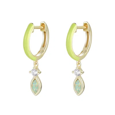 Kamaria Women's Enamel Opal Huggie Earrings - Green