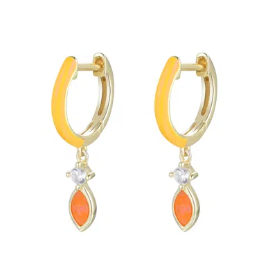 Kamaria Women's Enamel Opal Huggie Earrings - Orange In Pattern