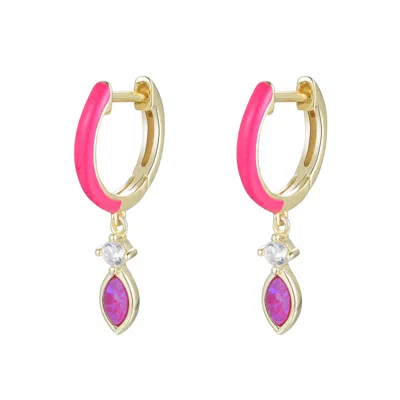 Kamaria Women's Enamel Opal Huggie Earrings - Pink In Multi
