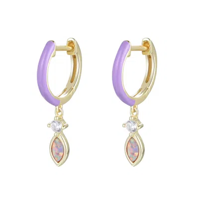 Kamaria Women's Enamel Opal Huggie Earrings - Purple In Gold