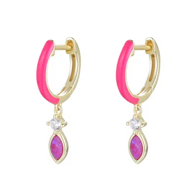 Kamaria Women's Enamel Opal Huggie Earrings - Red
