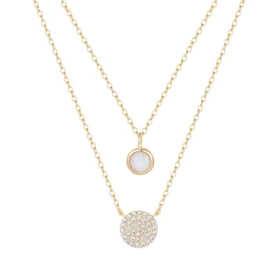 Kamaria Women's Gold Bezel Opal & Pave Disk Double Layering Necklace
