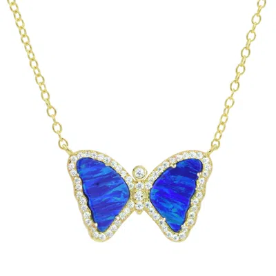 Kamaria Women's Gold / Blue Mini Opal Butterfly Necklace - Indigo Gold In Multi