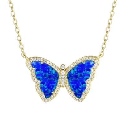 Kamaria Women's Gold / Blue Opal Butterfly Necklace With Crystals - Indigo & Gold