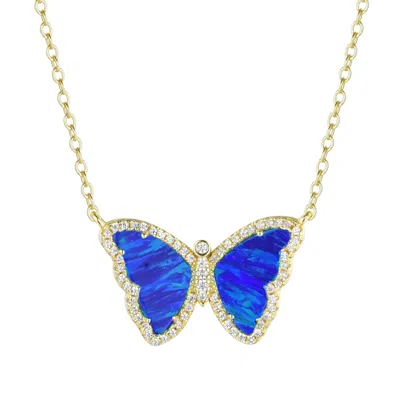 Kamaria Women's Gold / Blue Opal Butterfly Necklace With Stripes - Indigo & Gold In Multi