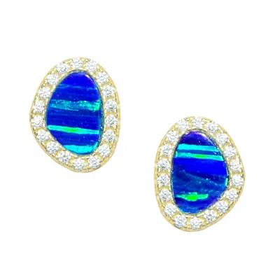 Kamaria Women's Gold / Blue Opal Pebble Stud Earrings - Indigo In Multi