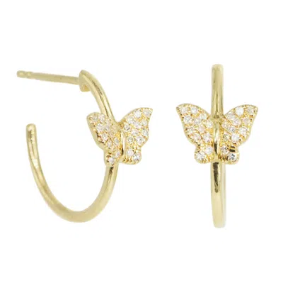 Kamaria Women's Gold Butterfly Hoop Huggie Earrings With Diamonds