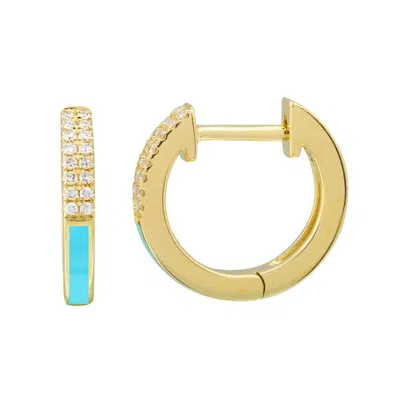 Kamaria Women's Gold Diamond Huggie Earrings With Turquoise Enamel