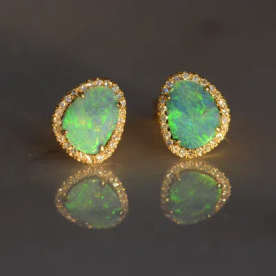 Kamaria Women's Gold Diamond Opal Pebble Stud Earrings