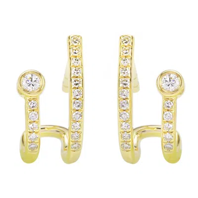 Kamaria Women's Gold Double Huggie Earrings With Loop & Diamonds