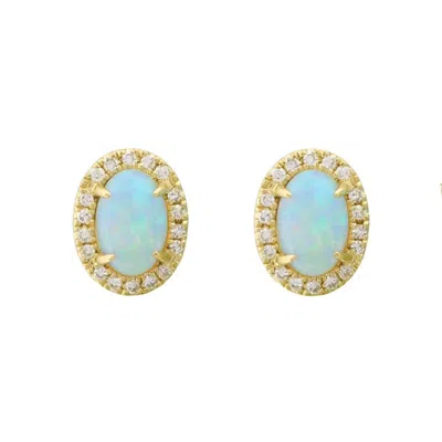 Kamaria Women's Gold Ethiopian Opal Oval Diamond Stud Earrings In Blue
