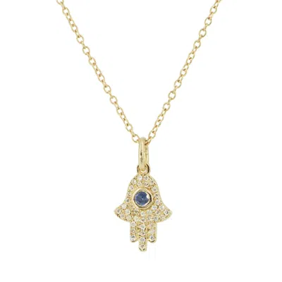 Kamaria Women's Gold Hamsa Hand Necklace With Blue Sapphire & Diamonds Mini
