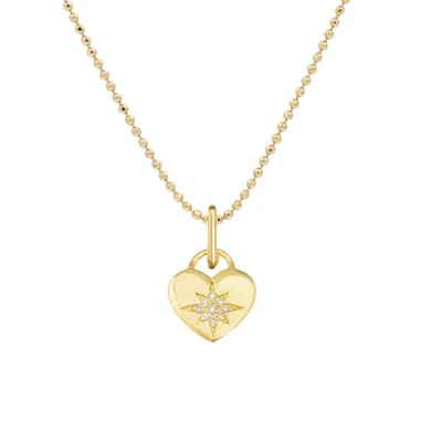 Kamaria Women's Gold Heart North Star Necklace With Diamonds On 14k Ball Chain