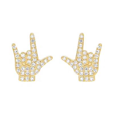 Kamaria Women's Gold I Love You Sign Stud Earrings With Diamonds