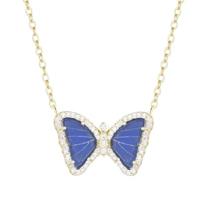 Kamaria Women's Gold Mini Butterfly Necklace In Dark Blue In Purple