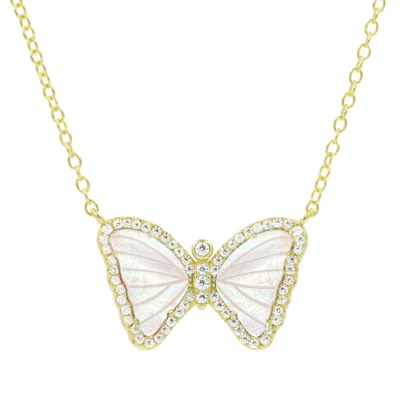 Kamaria Women's Gold Mini Butterfly Necklace In White Pearl