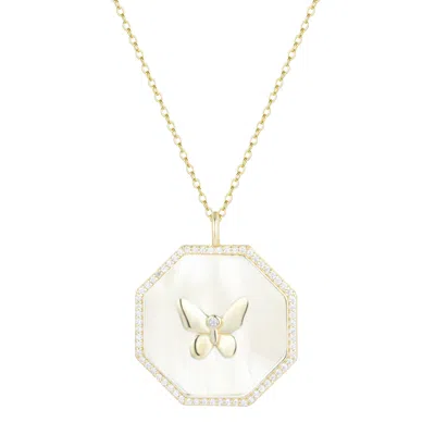 Kamaria Women's Gold Octagon Butterfly Medallion Necklace - Pearl