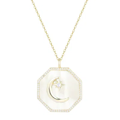Kamaria Women's Gold Octagon Moon Medallion Necklace - Pearl In Gray