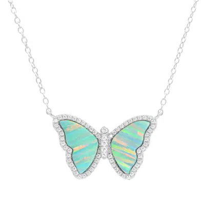 Kamaria Women's Gold Opal Butterfly Necklace With Stripes - Light Green & Silver