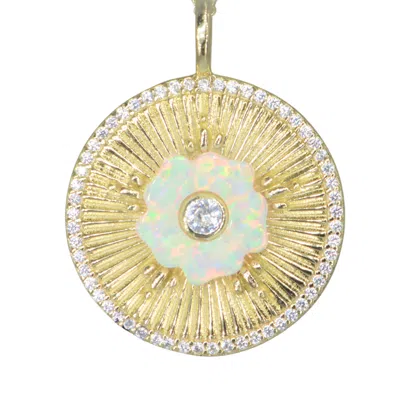 Kamaria Women's Gold Opal Flower Fluted Disk Necklace With Crystals In Red